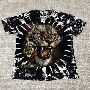 Caballo Tee Shirt Mens Large Roaring Lion All Over Print Cotton Tie Dye